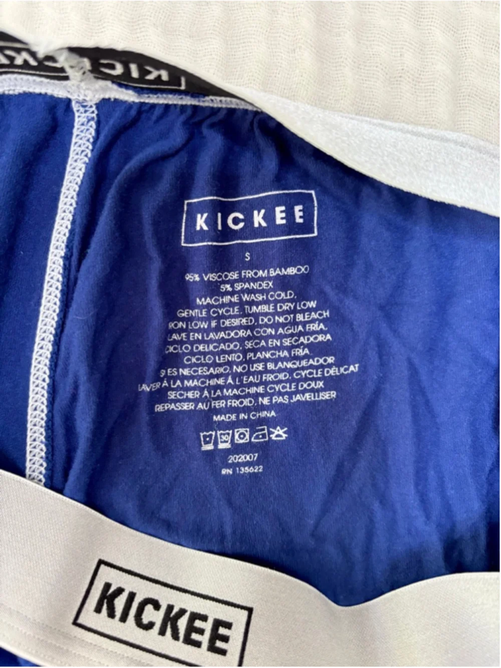 Men's KICKEE Blue Bamboo Boxers S with White Waistband by Kickee Pants